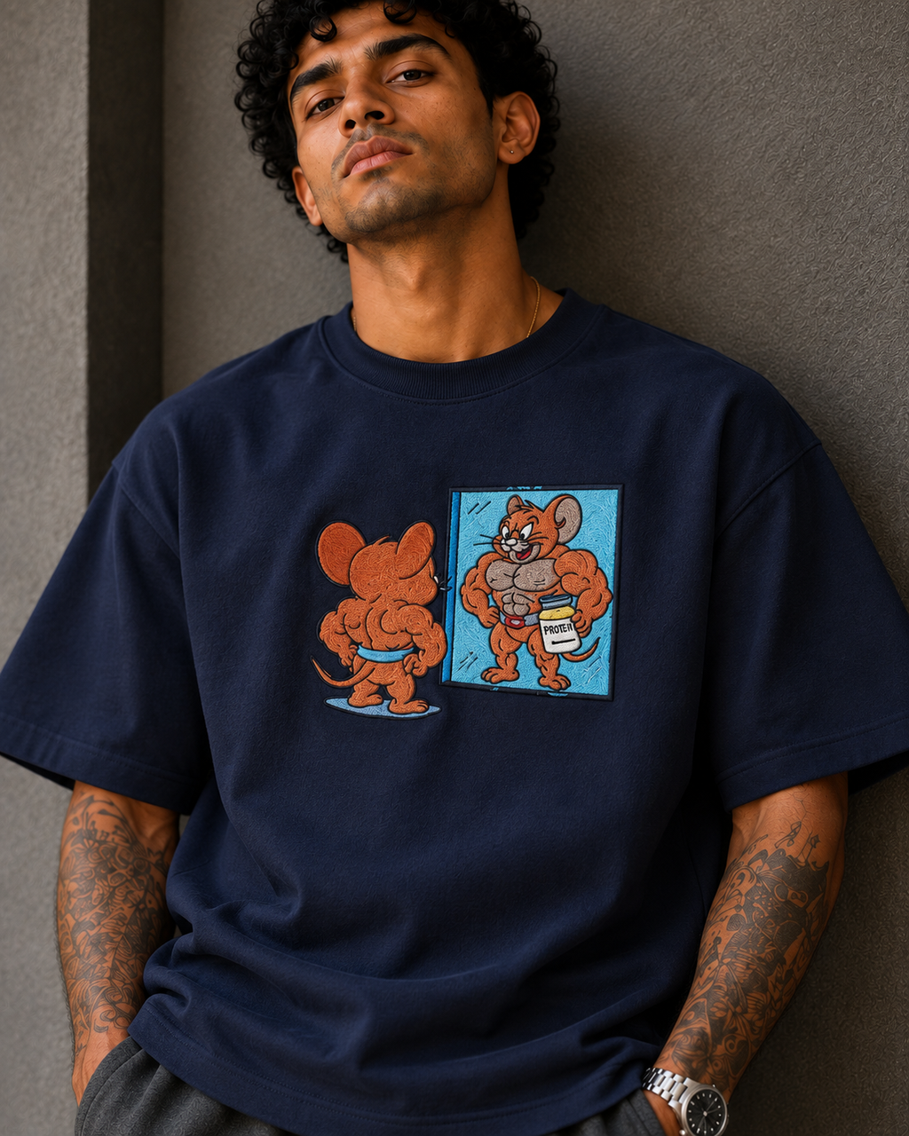 Muscle Jerry Embroidered Oversized T-Shirt
