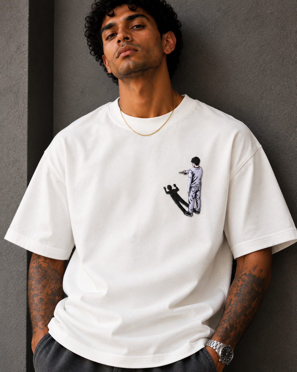 Shadow Play Embroidered Oversized T-Shirt