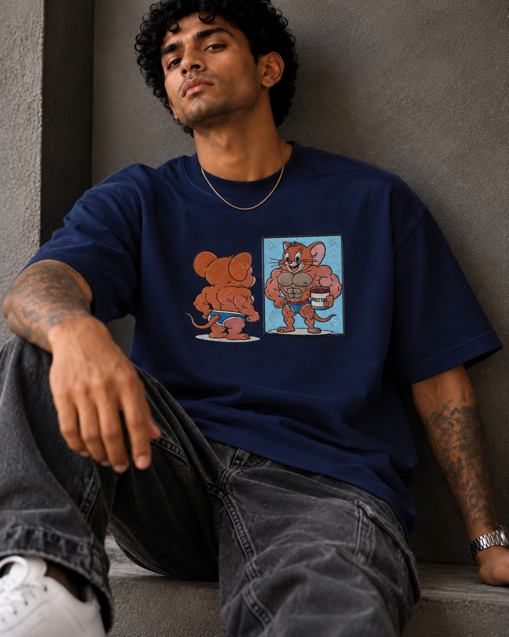 Muscle Jerry Embroidered Oversized T-Shirt