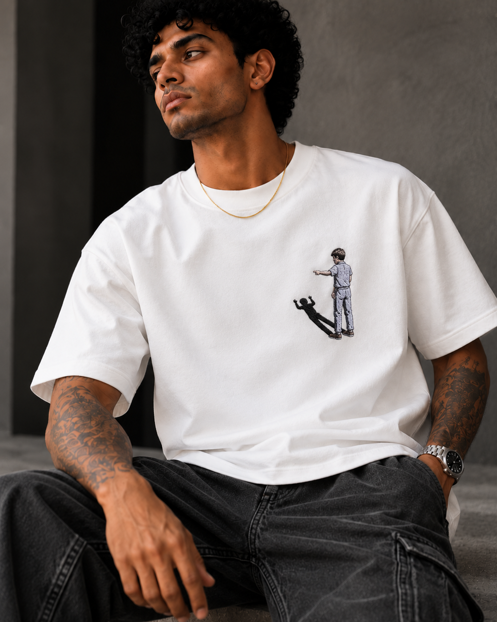 Shadow Play Embroidered Oversized T-Shirt