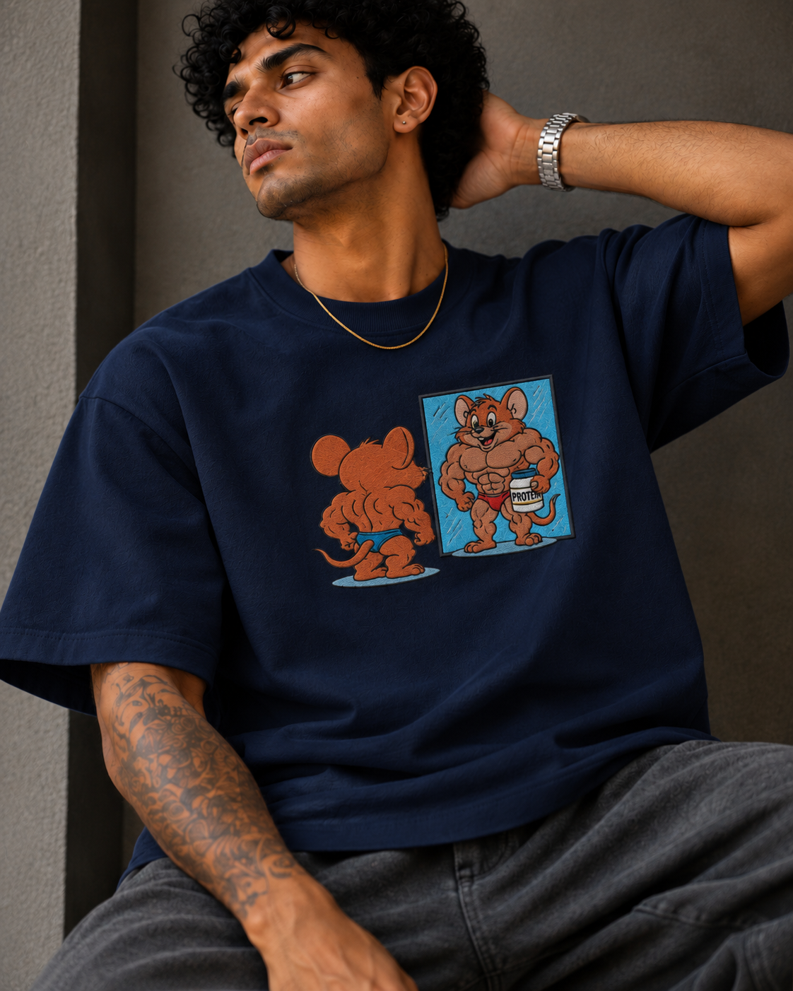 Muscle Jerry Embroidered Oversized T-Shirt