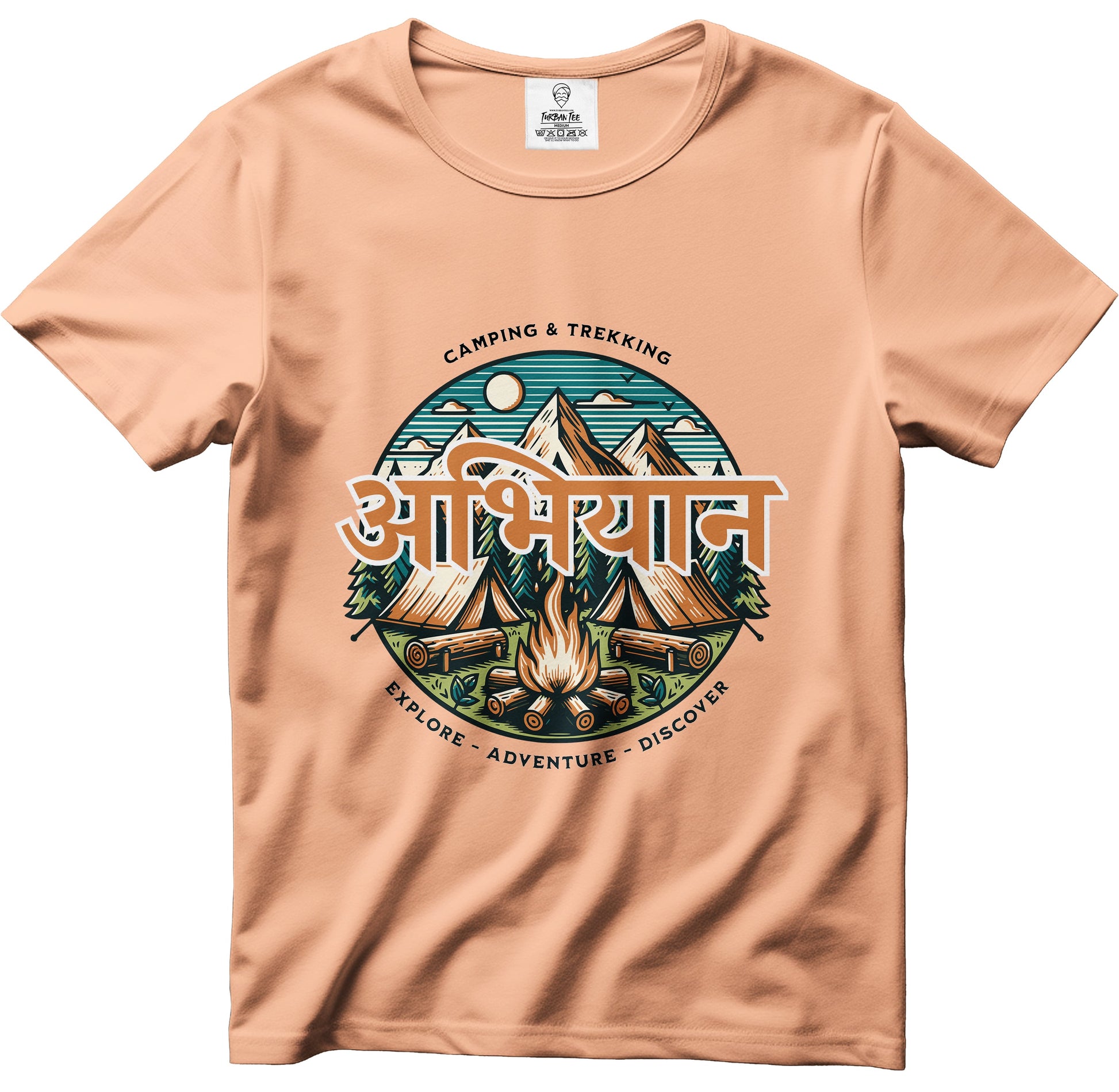Round Neck Printed T-Shirt - (Peach) (Abhiyaan)