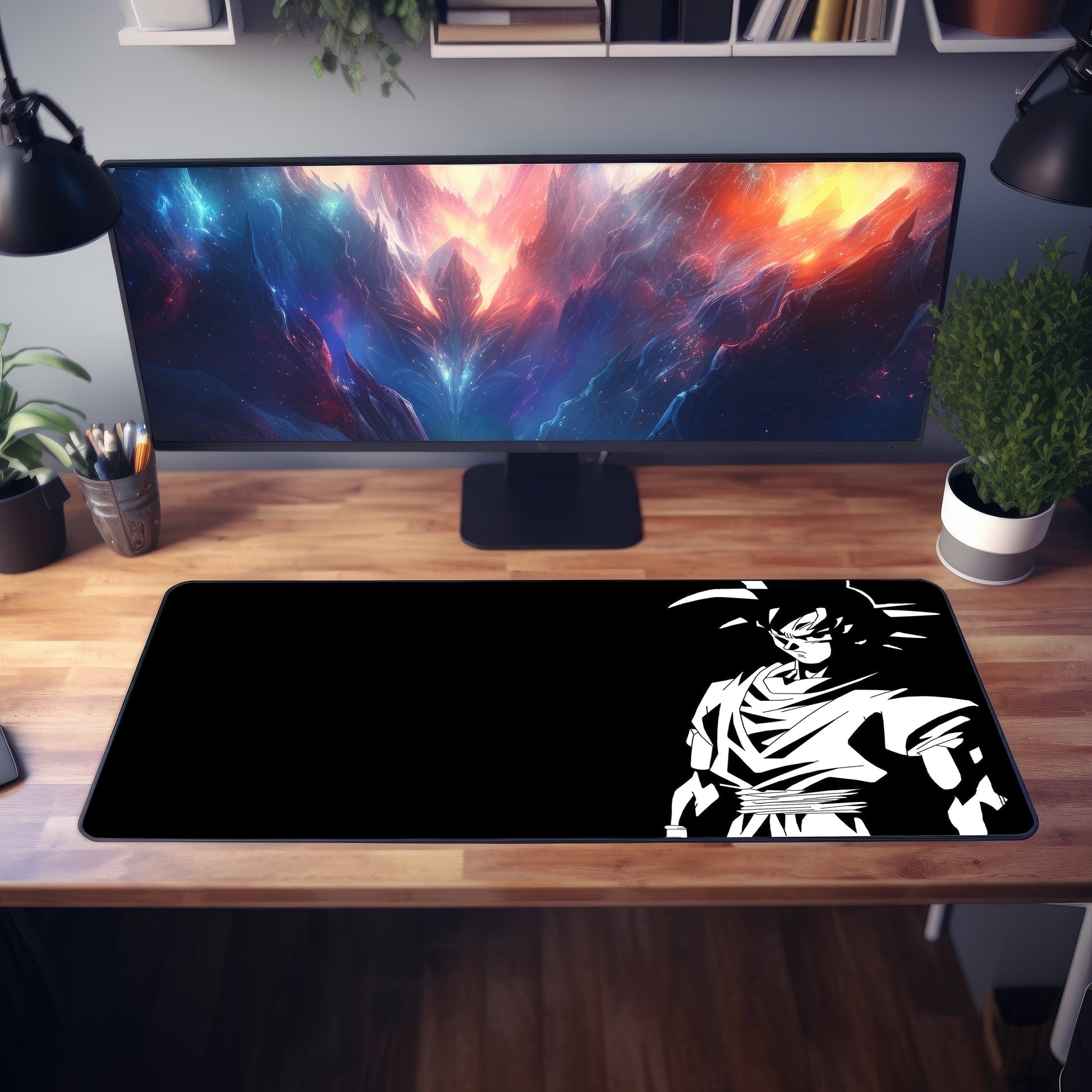 Black White Goku Desk Mat