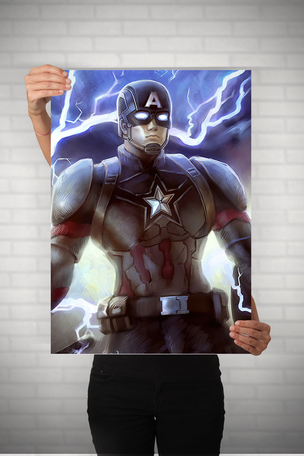 Captain america Using Thors Hammer Metal Poster