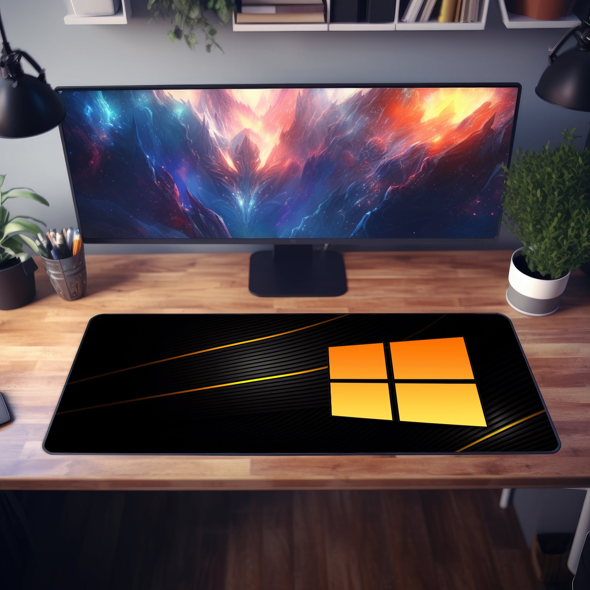 Windows 10 Black Golden Desk Mat