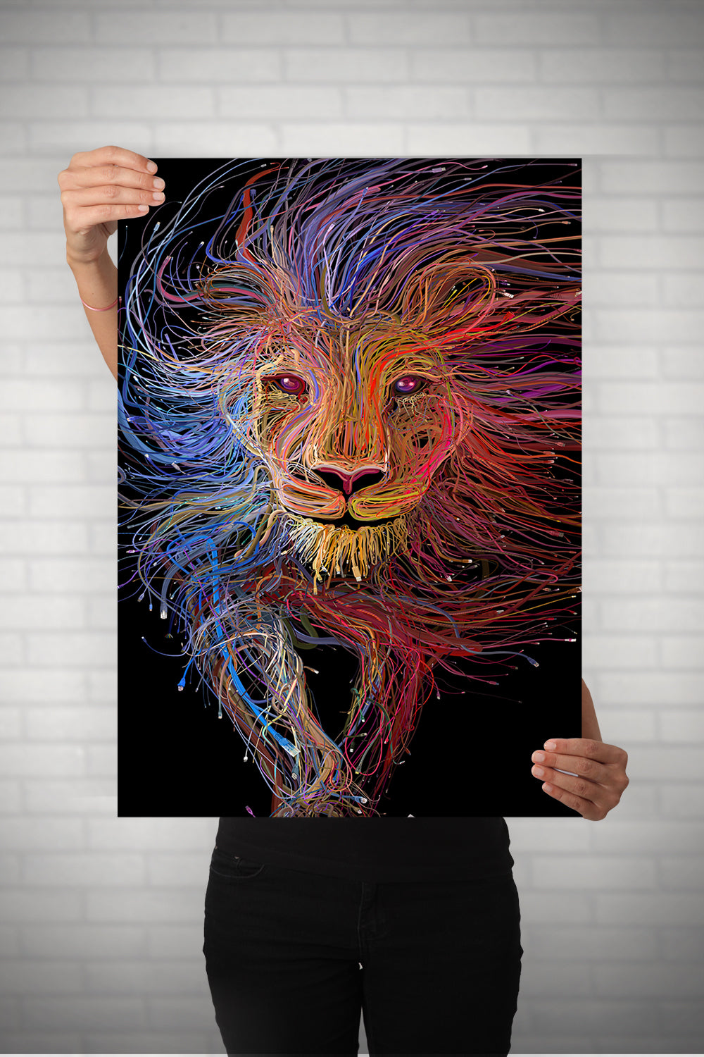 Lion Thread Painting Metal Poster