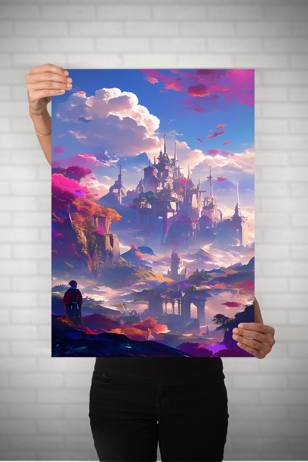 Man Watching Castle cherry blossom Metal Poster