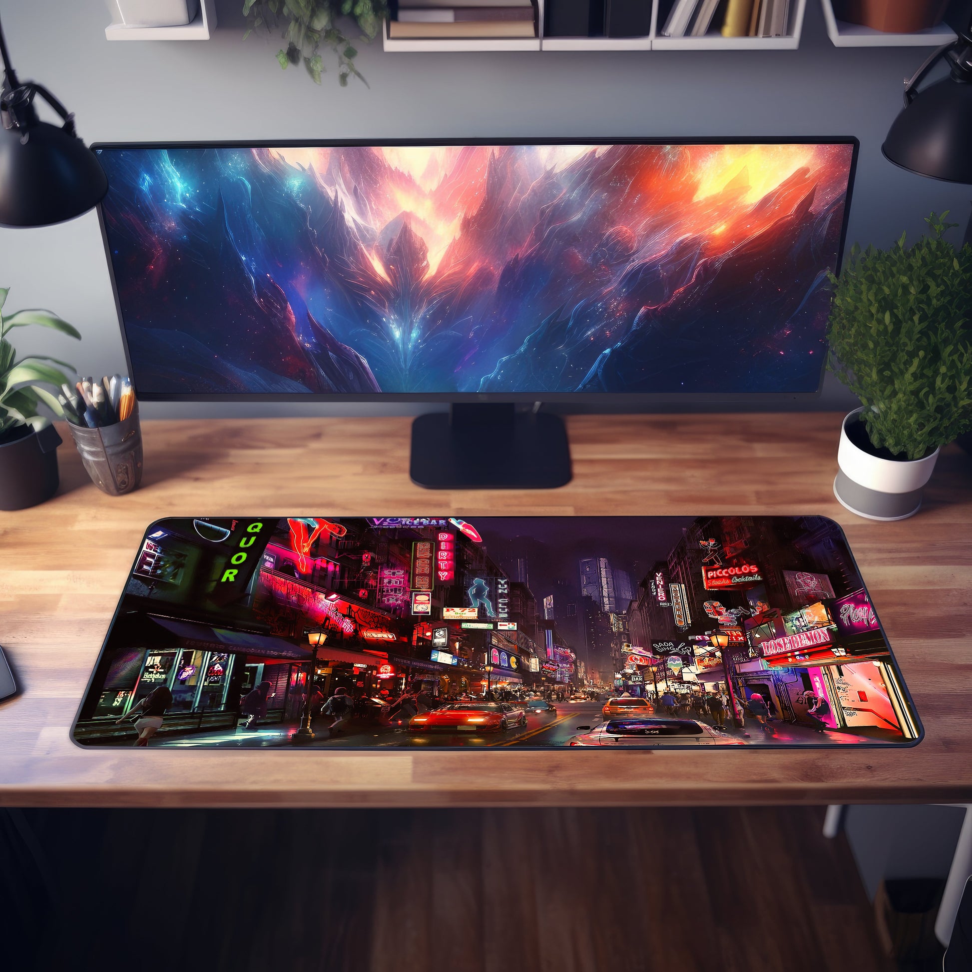 Night City Streets Desk Mat