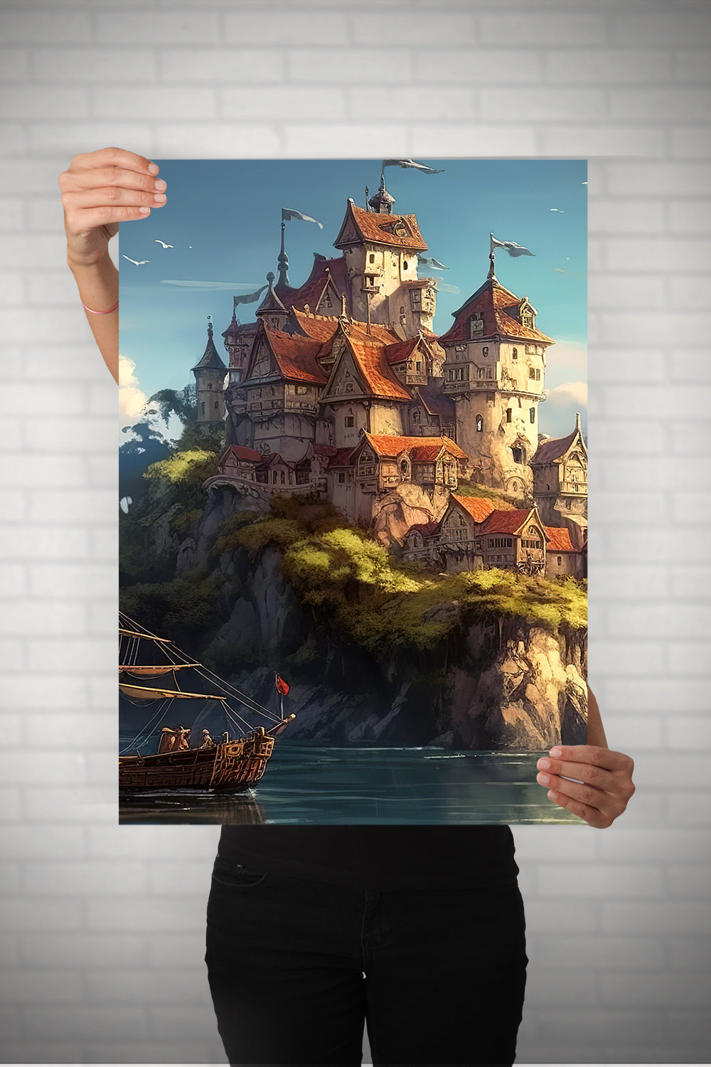 Old City On River Bank Metal Poster