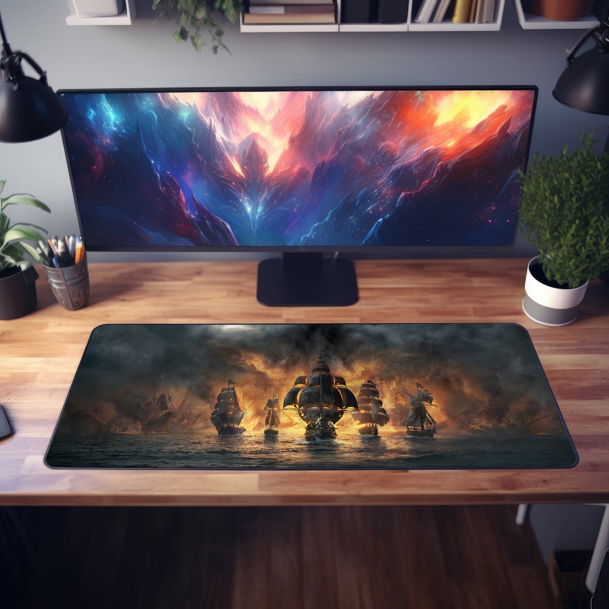 Skull and Bones Brown Pirates Ship Desk Mat