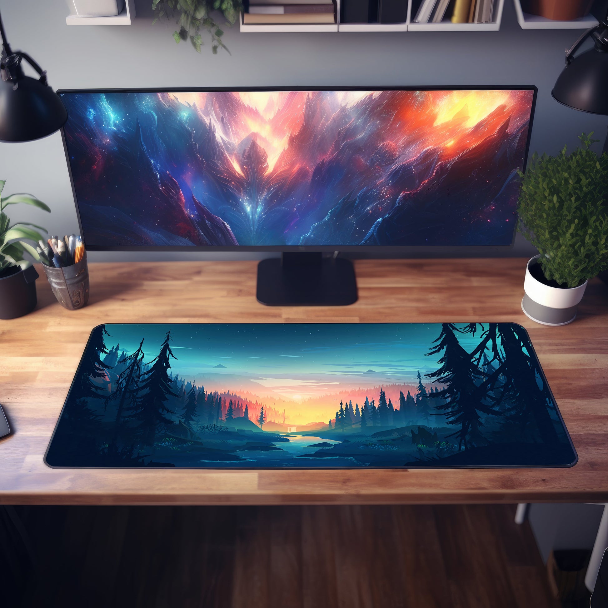 Sunset Forest Abstract Desk mat