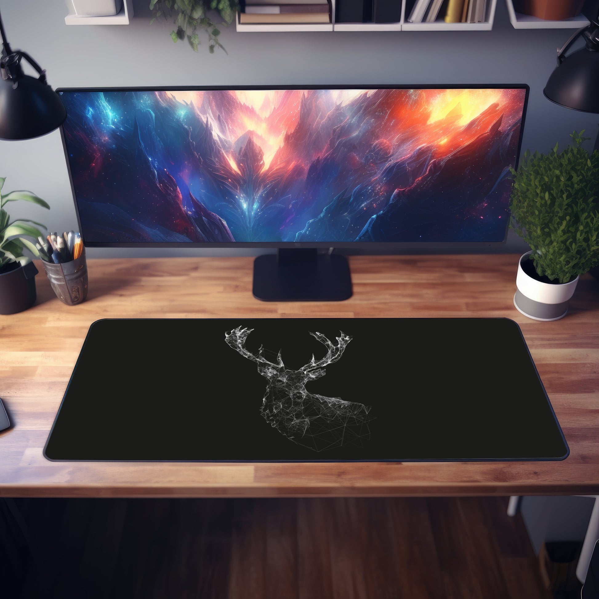 White Deer Wireframe Desk Mat