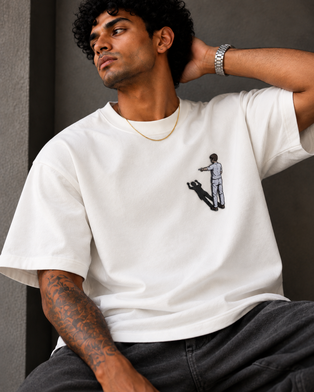 Shadow Play Embroidered Oversized T-Shirt