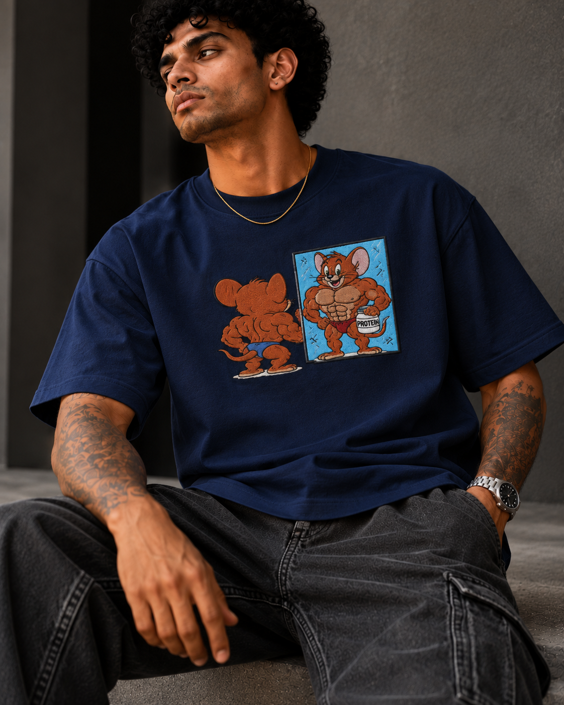 Muscle Jerry Embroidered Oversized T-Shirt